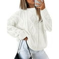 thumbnail image 1 of Pullover Sweaters for Women Ribbed Crew Neck Sweater Chunky Cable Knit Long Sleeve Knitted Sweater Alsol Lamesa, 1 of 3