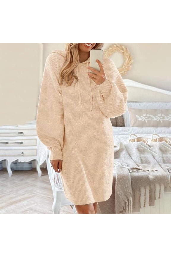 Pullover Sweaters for Women Solid Color Crew Neck Long Sleeve Loose Knit Pullover Simple Cozy Fall Winter Base Top Beige L