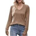 thumbnail image 1 of Pullover Sweaters for Women V/Square Neck Long Sleeve Solid Color Jumper Ribbed Knit Tunic Tops Ladies Spring Fall Shirts(Khaki,M), 1 of 5