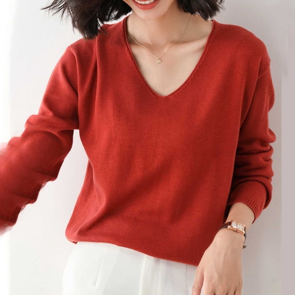 Pullover Sweaters for Women Women's Spring/Autumn V Neck Knit Sweater | Loose Fit | Korean Style | Versatile Layering Piece