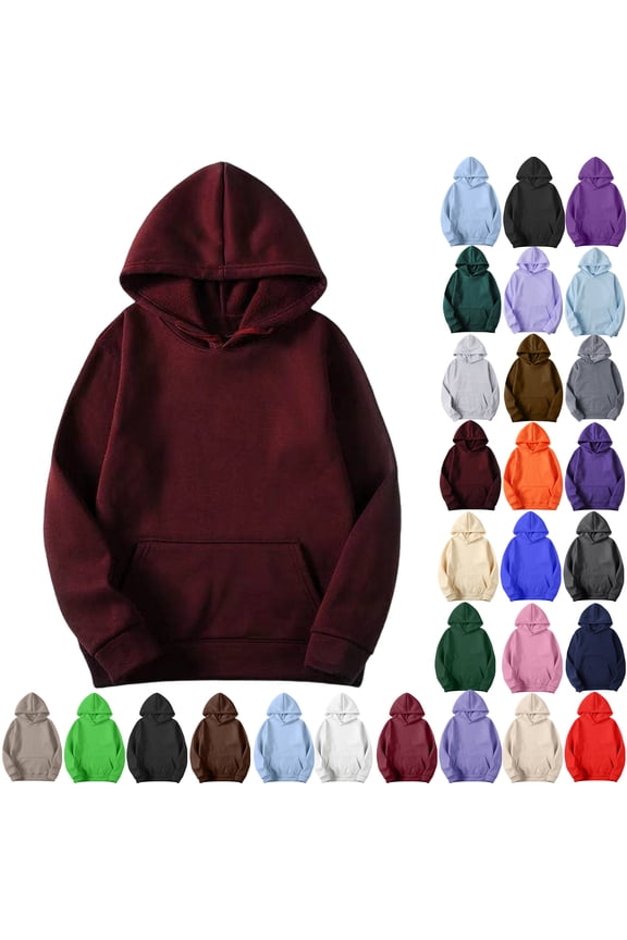 Pullover Sweatshirt For Women Casual Long Sleeved Hooded Pocket Wine Hooded Sweatshirt Sizes S-3XL