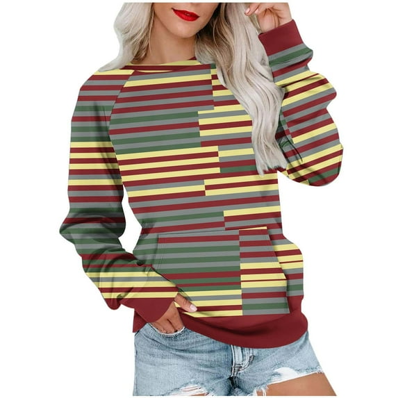 Pullover Sweatshirt Women,Women's Sweatshirts Essential Long Sleeve Top with Pockets Comfortable Colour Blocking Holiday Clothes Festival Outfits Athletic Wear Fitness Activewear