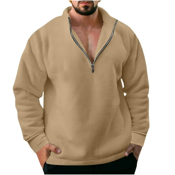 Pullover Sweatshirt for Men Half Zipper Long Sleeve Solid Color Pullover Sports Sweatshirts Blouse