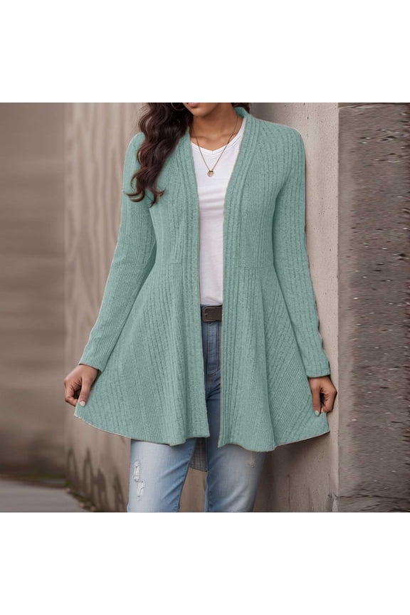 Pullover Sweatshirts for Women, Women's Open Front Long Sleeve Peplum Cardigan Jacket Casual Loose Rib Knit Sweater Mid-Length Flowy Ruffle Shirt Tops
