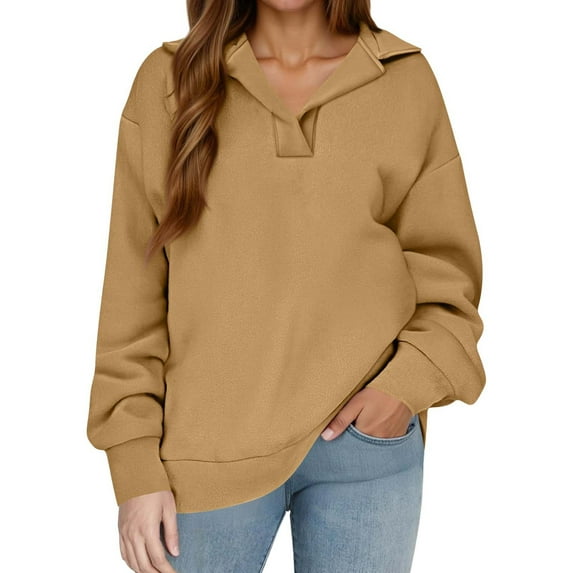 Pullover Sweatshirts for Women, Yigetop Womens Oversized Solid Color Sweatshirts Pullover Women's Loose Casual Sweatshirts Oversized Sweatshirt for Women Brown XL