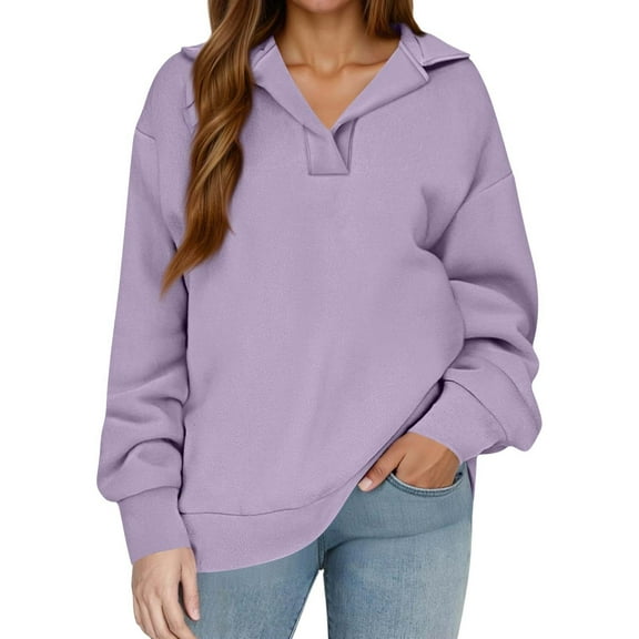 Pullover Sweatshirts for Women, Yigetop Womens Oversized Solid Color Sweatshirts Pullover Women's Loose Casual Sweatshirts Oversized Sweatshirt for Women Light Violet M
