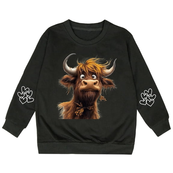 Pullover Sweatshirts for Boys Cute Cow Print Kids Girls Casual Crewneck Top 13-14 Years,Black