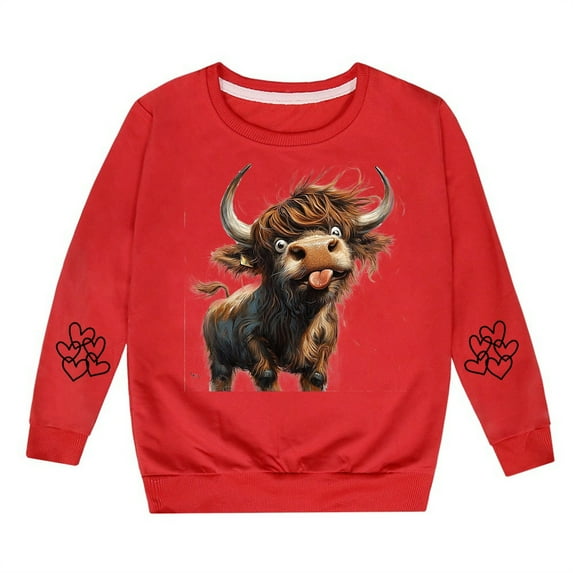 Pullover Sweatshirts for Girls Cute Cow Print Kids Boys Casual Crewneck Top 13-14 Years,Red
