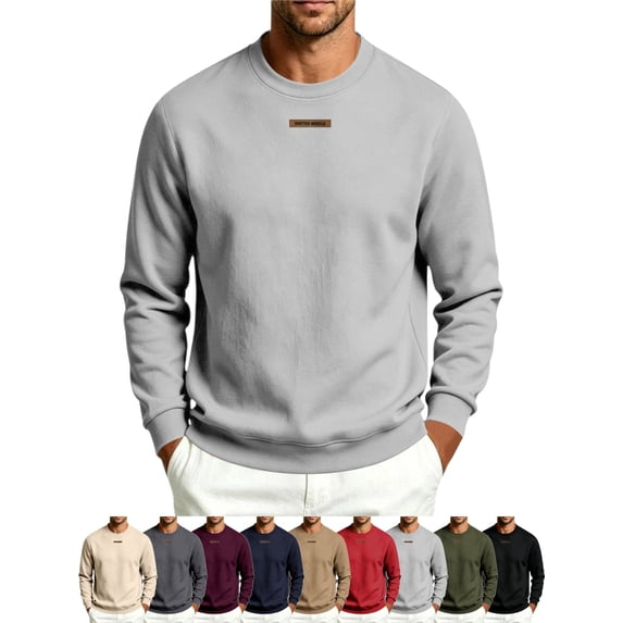 Pullover Sweatshirts for Men Crew Neck Long Sleeve Logo Detail Regular Fit Casual Tops