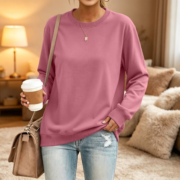 Solid Crewneck Sweatshirts Women Long Sleeve No Hood Oversized Casual Pullover Winter Clothes