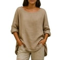 thumbnail image 1 of Pullover Sweatshirts for Women, Womens Casual Cotton Linen Pullover Shirt Long Sleeve Trendy Solid Color Crewneck Loose Fit Soft Fall Tops T-Shirts, 1 of 6