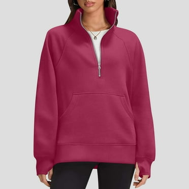 Pullover Sweatshirts for Women with Half Zipper Front Pocket Fleece Lined Long Sleeve Tops Ladies Casual Solid Loose Basic Sweatshirt Clearance