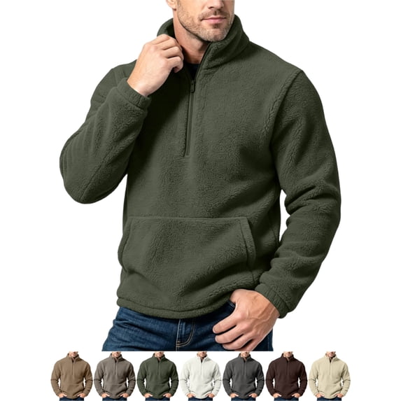 Pullover Tops for Men Quarter Zip Fleece Mock Neck Long Sleeve Loose Fit Front Pocket Casual Fall Winter Outfits