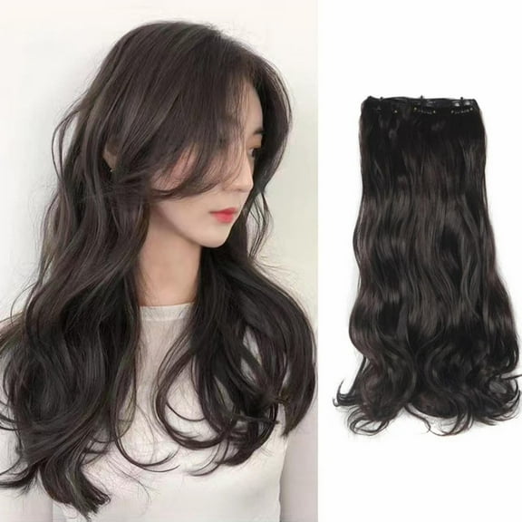 Pullover Toupee-22 Inch Wavy Curly Full Head Clip in on Double Weft Hair Extensions(Dark Black), Women'S Fish Line Hair Extensions, High Temperature Wireschool