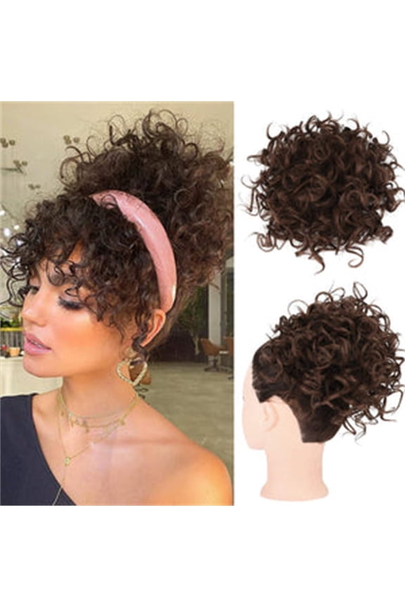 Pullover Toupee-Elastic Drawstring Loose Short Curly Bun High Temperature Silk Curly Hair Bag with Drawstring Fluffy and Messy Hair Bag Elastic Ponytail Rope for Curly Hair, Elastic Drawstring Loose