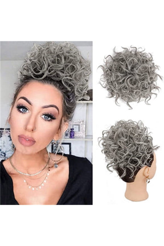 Pullover Toupee-Elastic Drawstring Loose Short Curly Bun High Temperature Silk Curly Hair Bag with Drawstring Fluffy and Messy Hair Bag Elastic Ponytail Rope for Curly Hair, Elastic Drawstring Loose