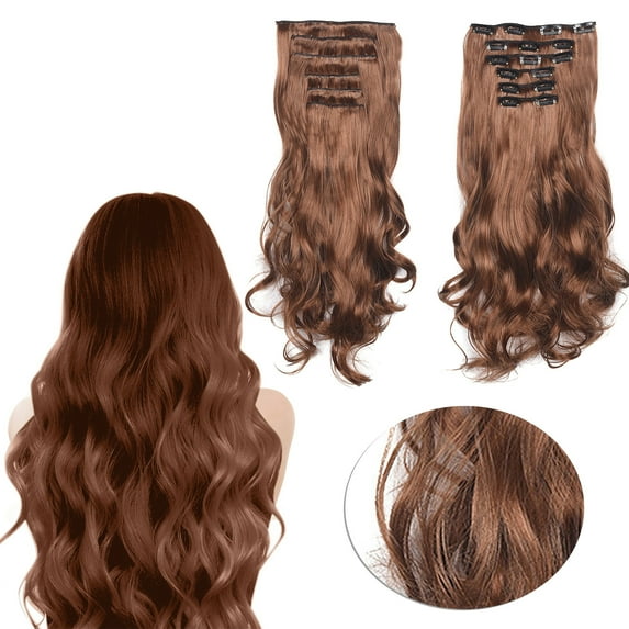 Pullover Toupee-Hair Extensions 20Inch Synthetic Curly Wavy Natural Blonde Thick Clip in Stylish Fasionable Fabulous Hair Piece 6 Pieces for Women, Curly Wig Extensions 4H30#, 塑料Plasticback to