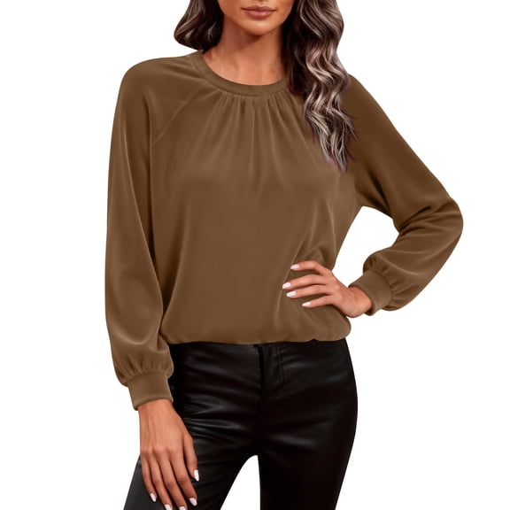 Pullover Velvet Tops for Women, Round Neck Temperament Long Sleeve Shirts Fashion Casual Tops