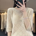 thumbnail image 1 of Pullover Women‘s O-neck Pure Sweater Comfortable and Versatile Women‘s Knitted Thin Short Sleeve T-shirt 100% Wool Sweater Hot, 1 of 5