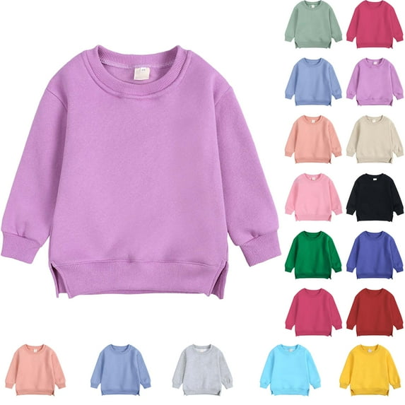 2-12Years Boys And Girls Sweater Coat Round Neck Small And Medium Children's Pullover Solid Color Fleece Top