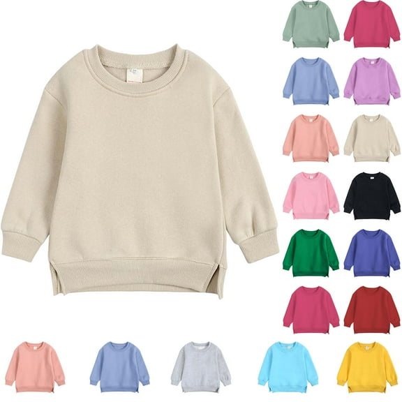 Pullover for Toddler Boys And Girls Sweater Coat Round Neck Small And Medium Pullover Solid Color Fleece Top