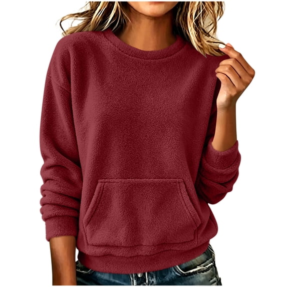 Pullover for Women Casual Long Sleeve Fuzzy Fleece Sweatshirts Crew Neck Athletic Pocket Tops Holiday Trendy Outdoor Daily Basic Outfits