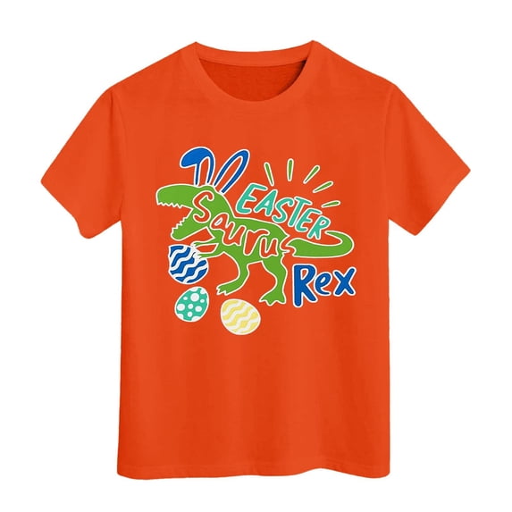 Pulloverr T Shirt Toddler Kids Girls and Boys Easter Unisex Round Neck Breathable Eggs Bunny Outfits Digging Tractor Soft Fit 2025 Trendy Clothes #Orange 4-5 Years