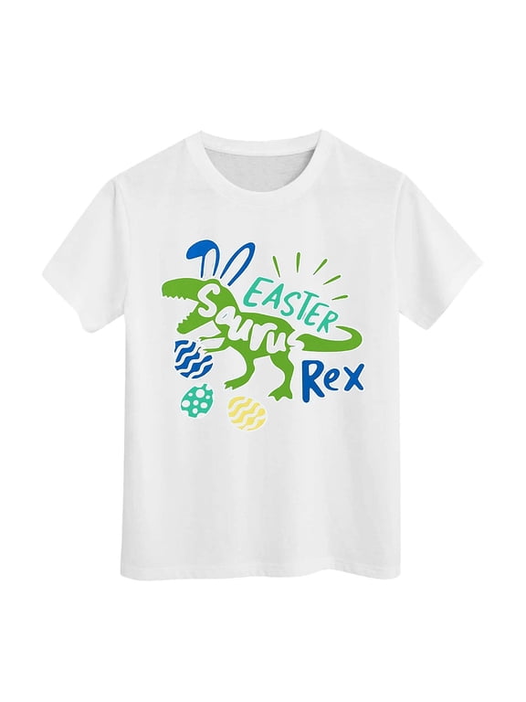 Pulloverr T Shirt Toddler Kids Girls and Boys Easter Unisex Round Neck Breathable Eggs Bunny Outfits Digging Tractor Soft Fit 2025 Trendy Clothes #Z08 White 10-11 Years