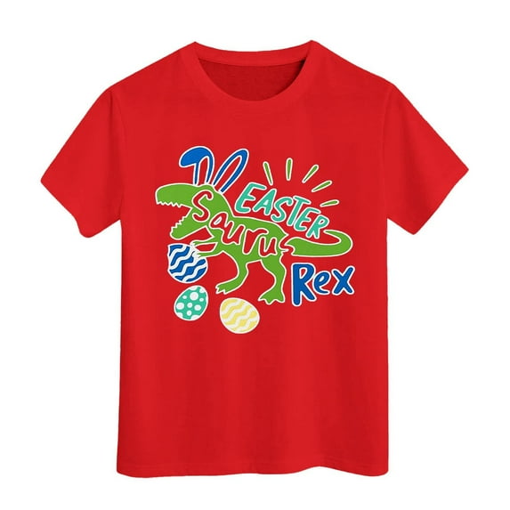 Pulloverr T Shirt Toddler Kids Girls and Boys Easter Unisex Round Neck Breathable Eggs Bunny Outfits Digging Tractor Soft Fit 2025 Trendy Clothes #Z16 Red 10-11 Years