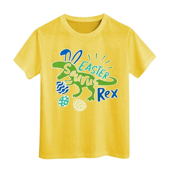 Pulloverr T Shirt Toddler Kids Girls and Boys Easter Unisex Round Neck Breathable Eggs Bunny Outfits Digging Tractor Soft Fit 2025 Trendy Clothes #Z18 Yellow 4-5 Years
