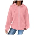 thumbnail image 1 of Pullovers Shirts Ladies Winter Fall Oversized Hooded Long-sleeved Bubble Cuff Off the Shoulder Open Front Solid Color Zip-Up Ribbed Knit Hoodie Cardigan(Pink,S), 1 of 4