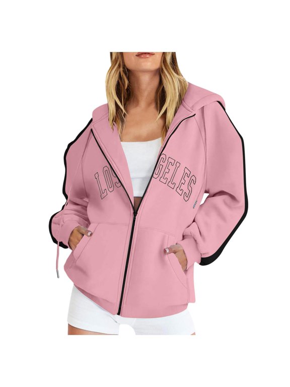 Pullovers for Women Trendy Winter Fall Loose Fit Hooded Long-sleeved Batwing Drop Shoulder Hoody Graphic Hoodie Cotton Outerwear Jacket(Pink,S)