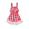 thumbnail image 1 of Puloru Baby Plaid Print Short Romper, Sleeveless Square Collar Sling Jumpsuit, 1 of 9