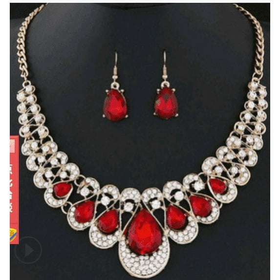 Puloru Drop Rhinestone Pendant Necklace and Earrings Jewelry Sets for Women Wedding Costume Engagement Accessories