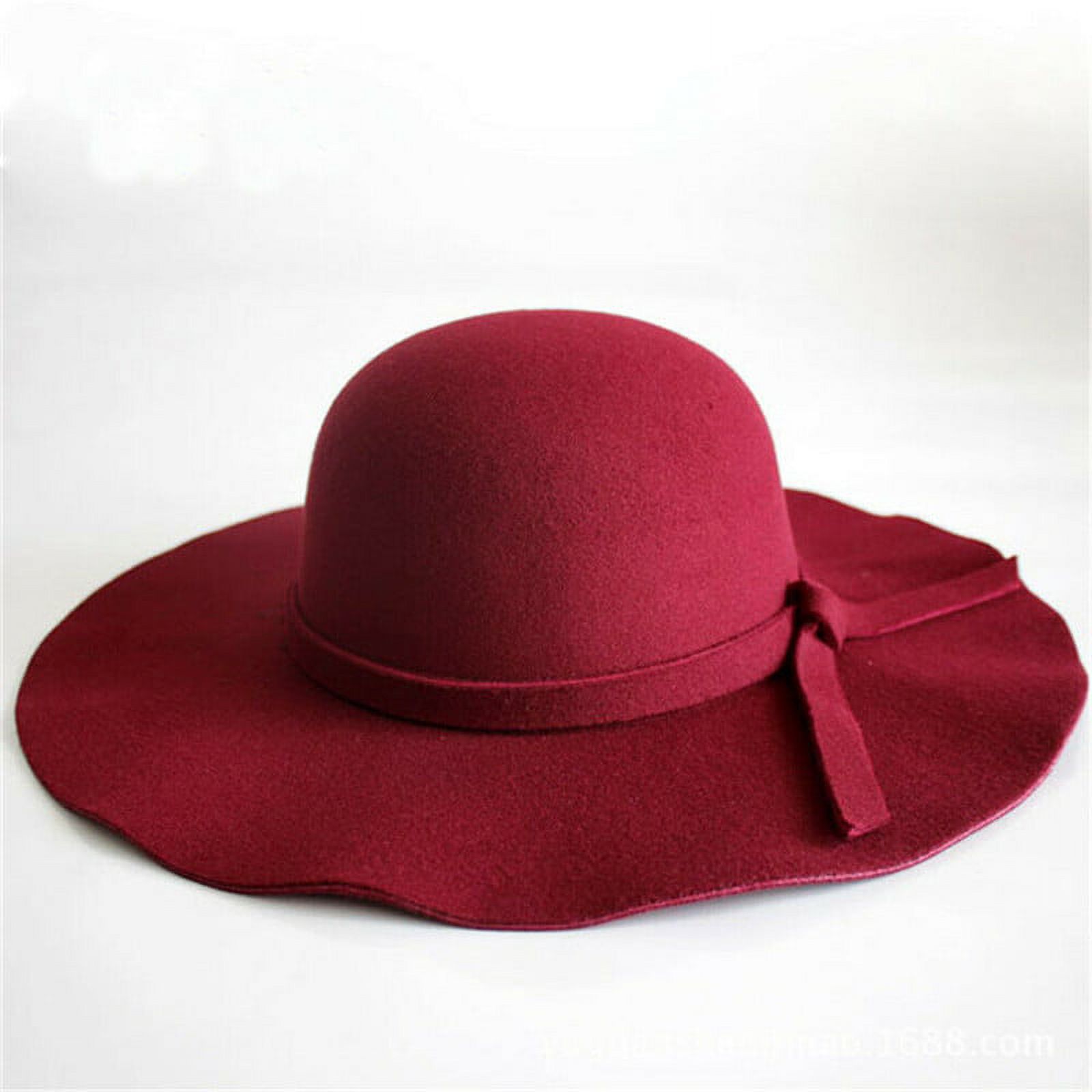 Puloru Elegant Wide Brim Sun Hat Bowler Hats Retro Ladies Wool Floppy Felt Fedora Hat - image 1 of 5