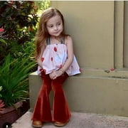 Puloru Newborn Baby Girls Flare Pants, Velvet Casual Elastic Waist LongTrousers