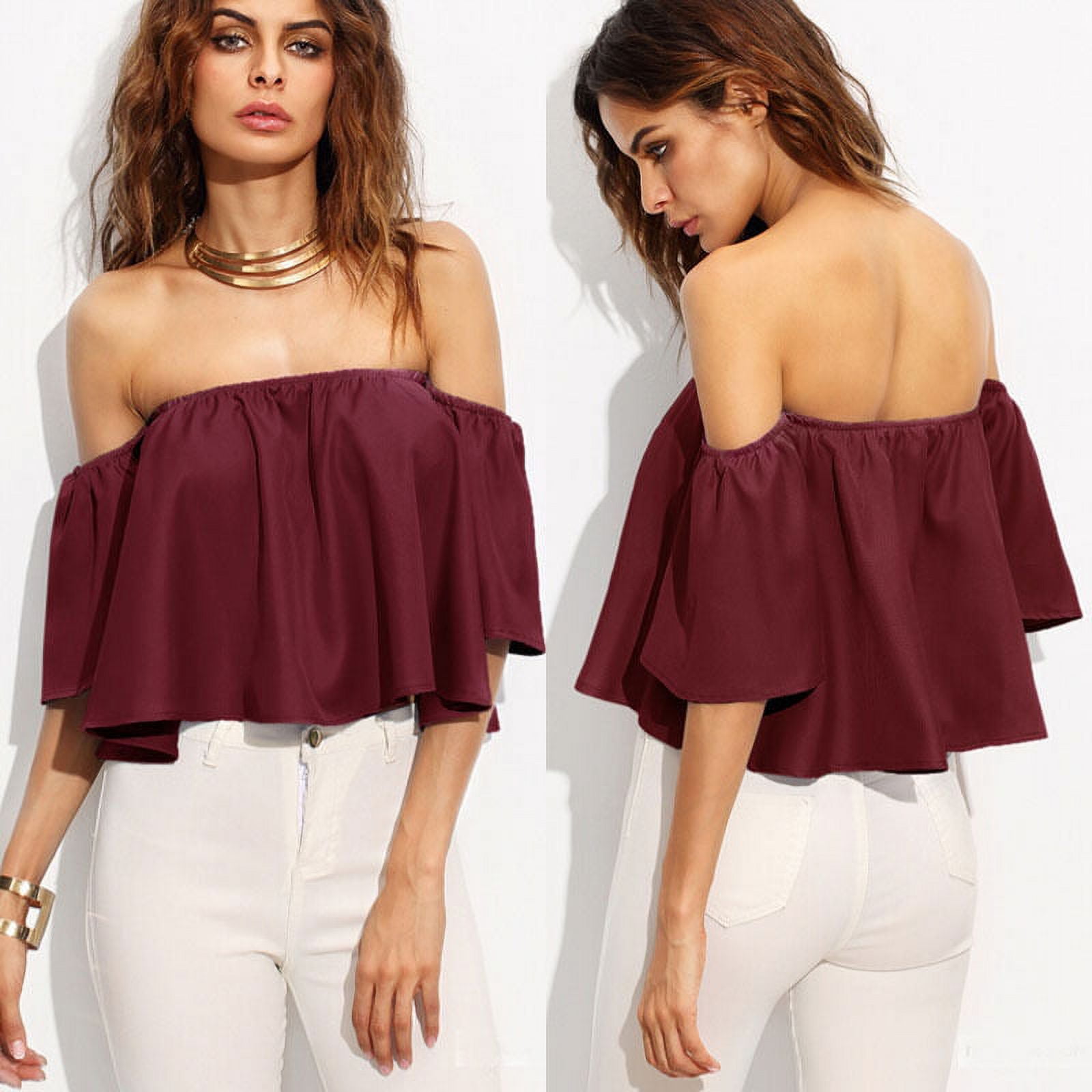 Puloru Sexy Shoulderless Flare sleeve Tops Off Shoulder Puloru Sexy Shoulderless Flare sleeve Tops Off Shoulder