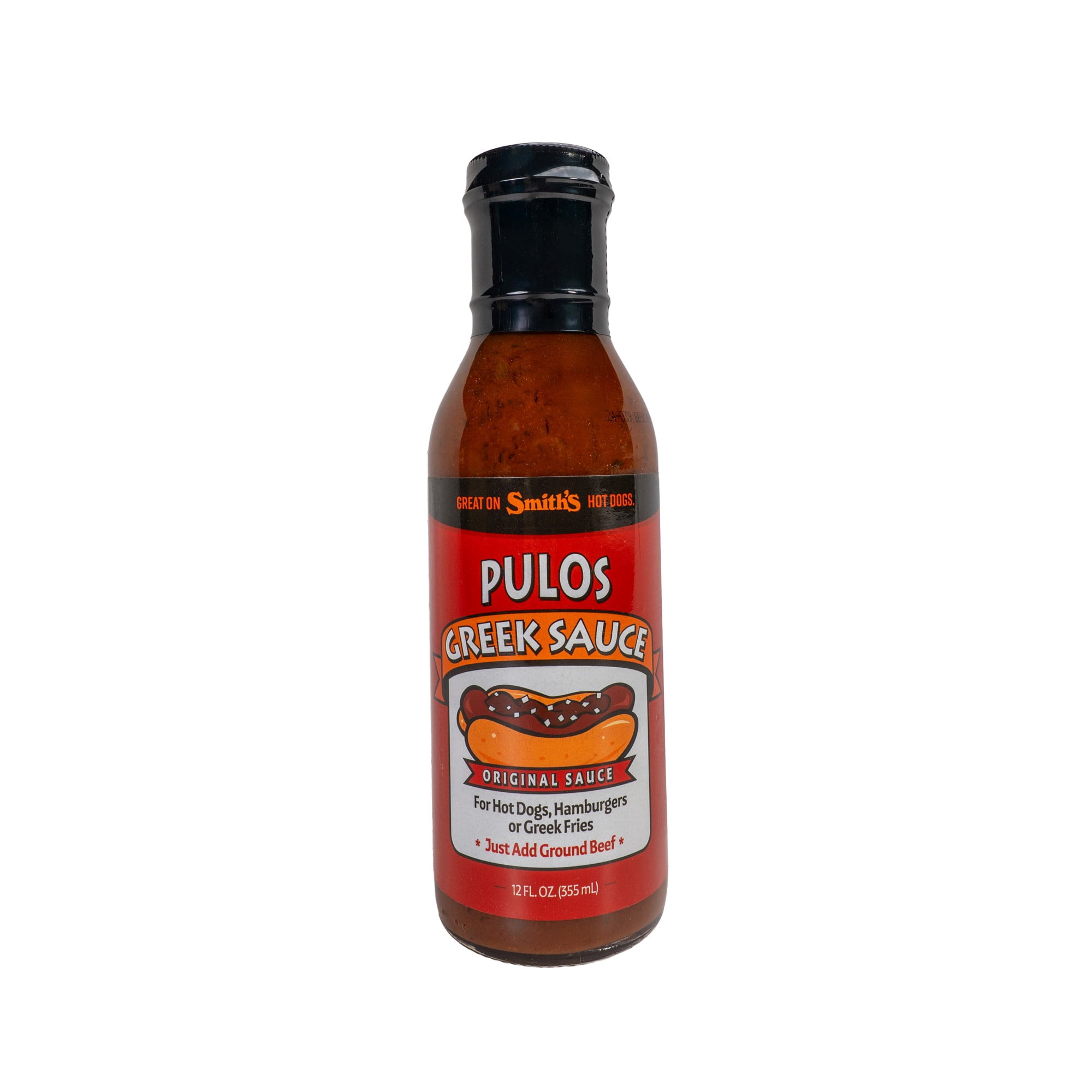 Pulos Original Sauce Greek Chili Hot Dog Sauce, 12 fl. oz Bottle, Brand= Pulos