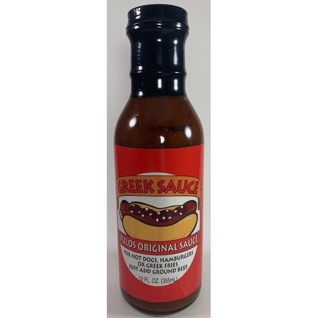 Pulos Original Sauce Greek Chili Hot Dog Sauce 12 fl oz Bottle Topping for Coney Island Hot Dogs
