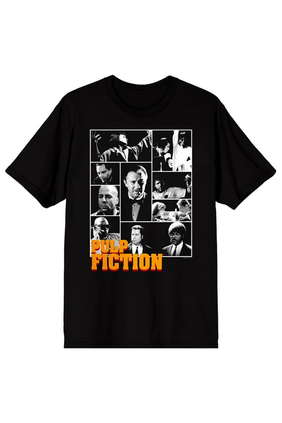 Pulp Fiction Character Collage Men's Black Crew Neck Short Sleeve T-shirt-6XL
