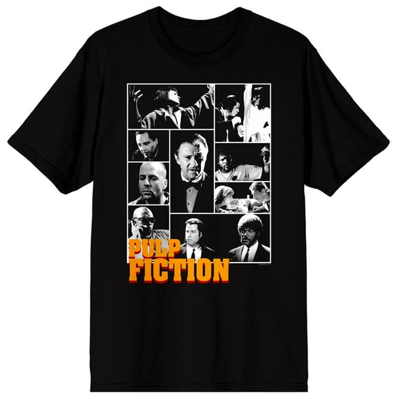 Pulp Fiction Character Collage Men's Black Crew Neck Short Sleeve T-shirt-XXL