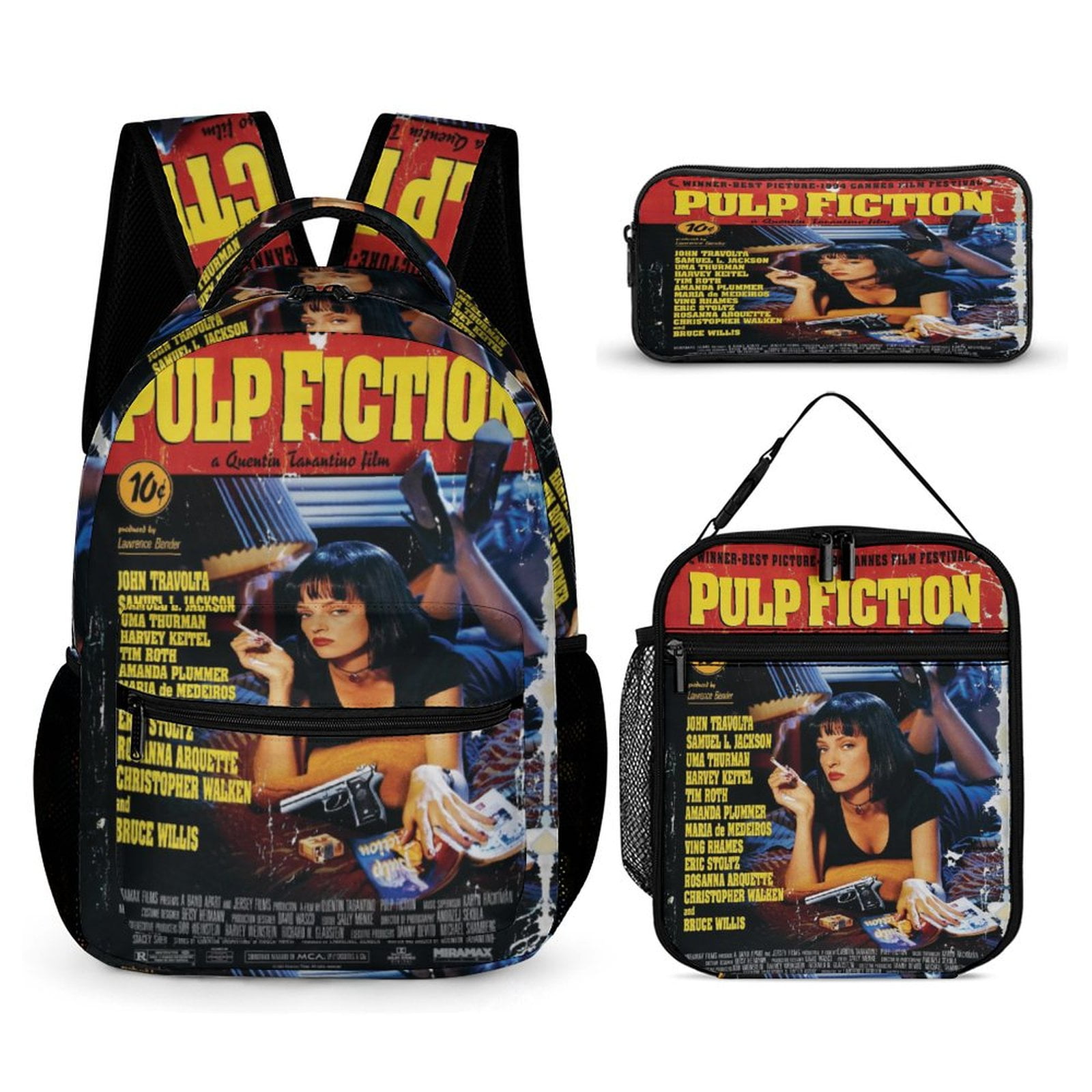 Pulp Fisction 3 Piece Backpack Set Anime Casual Daypack with Lunch Bag ...