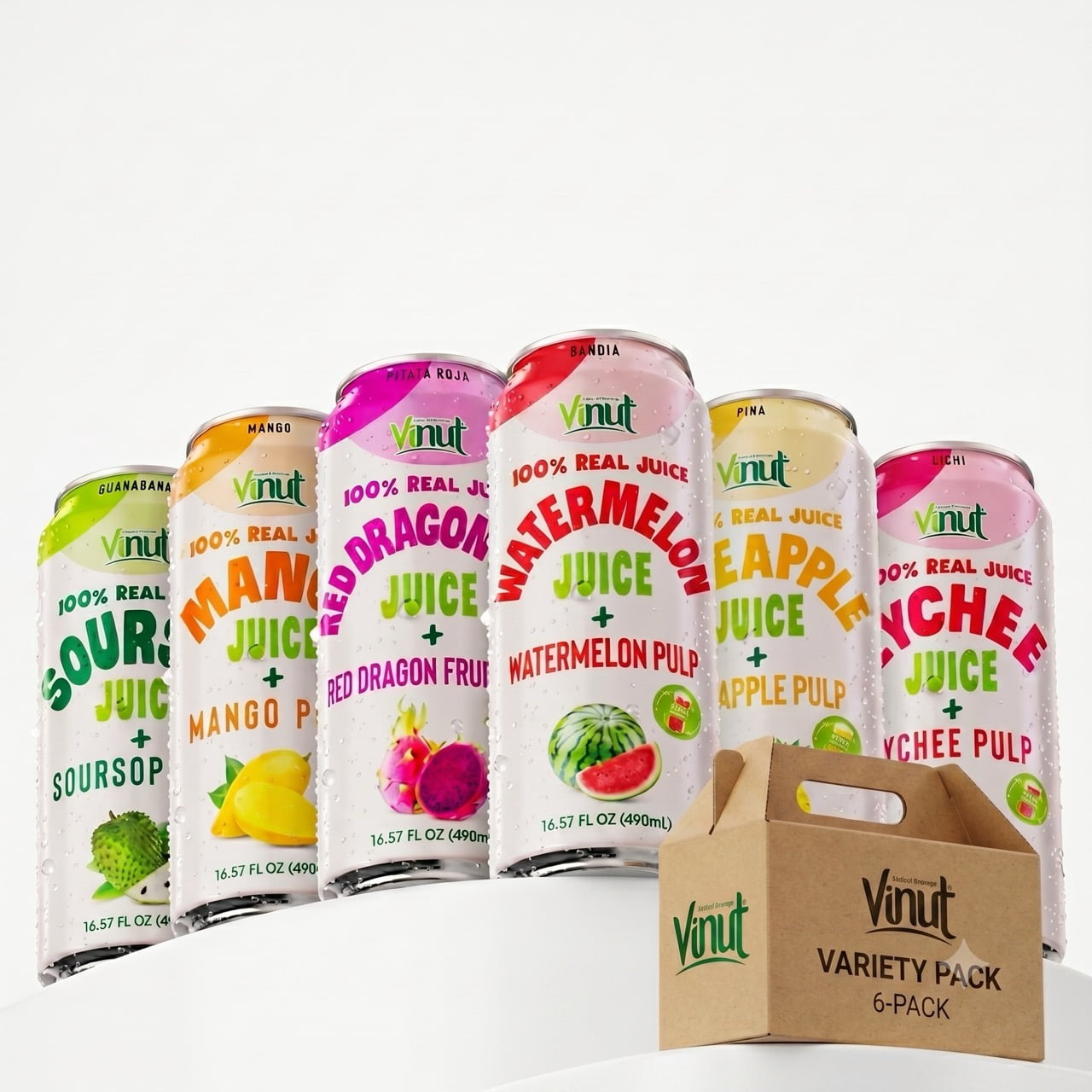 Vinut Discovery Box Fruit Juice with Pulp: Mango, Red Dragon Fruit, Lychee, Soursop, Pineapple, Watermelon