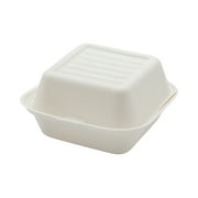 Pulp Tek 15 oz Square White Sugarcane / Bagasse Clamshell Container - 6" x 6" x 3" - 100 count box