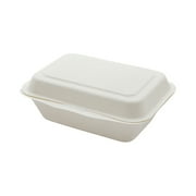 Pulp Tek 20 oz Rectangle White Sugarcane / Bagasse Clamshell Container - 7 1/4 x 5 1/2 x 2 1/2 - 100 count box