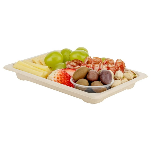 Restaurantware-Pulp Tek 7.3 x 5 Inch Medium Sushi Trays, 100 Microwavable Bagasse Dishes - Lids Sold Separately, Freezable, Brown Bagasse Sugarcane Trays, For Appetizers Or Entrees,