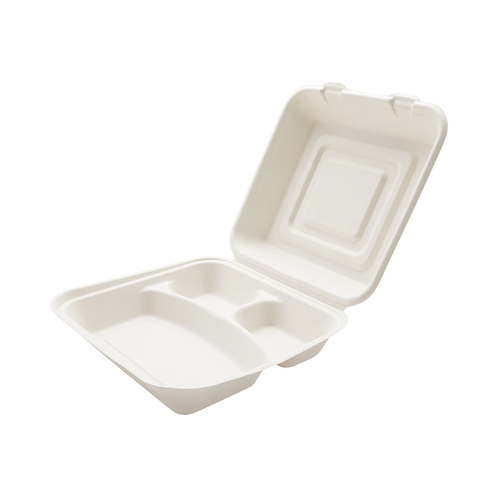 Pulp Tek Square White Sugarcane / Bagasse Extra Large Clamshell ...