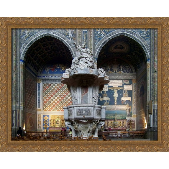 Pulpit of the Cathedral Saint Cecillia 34x28 Large Gold Ornate Wood Framed Canvas Art