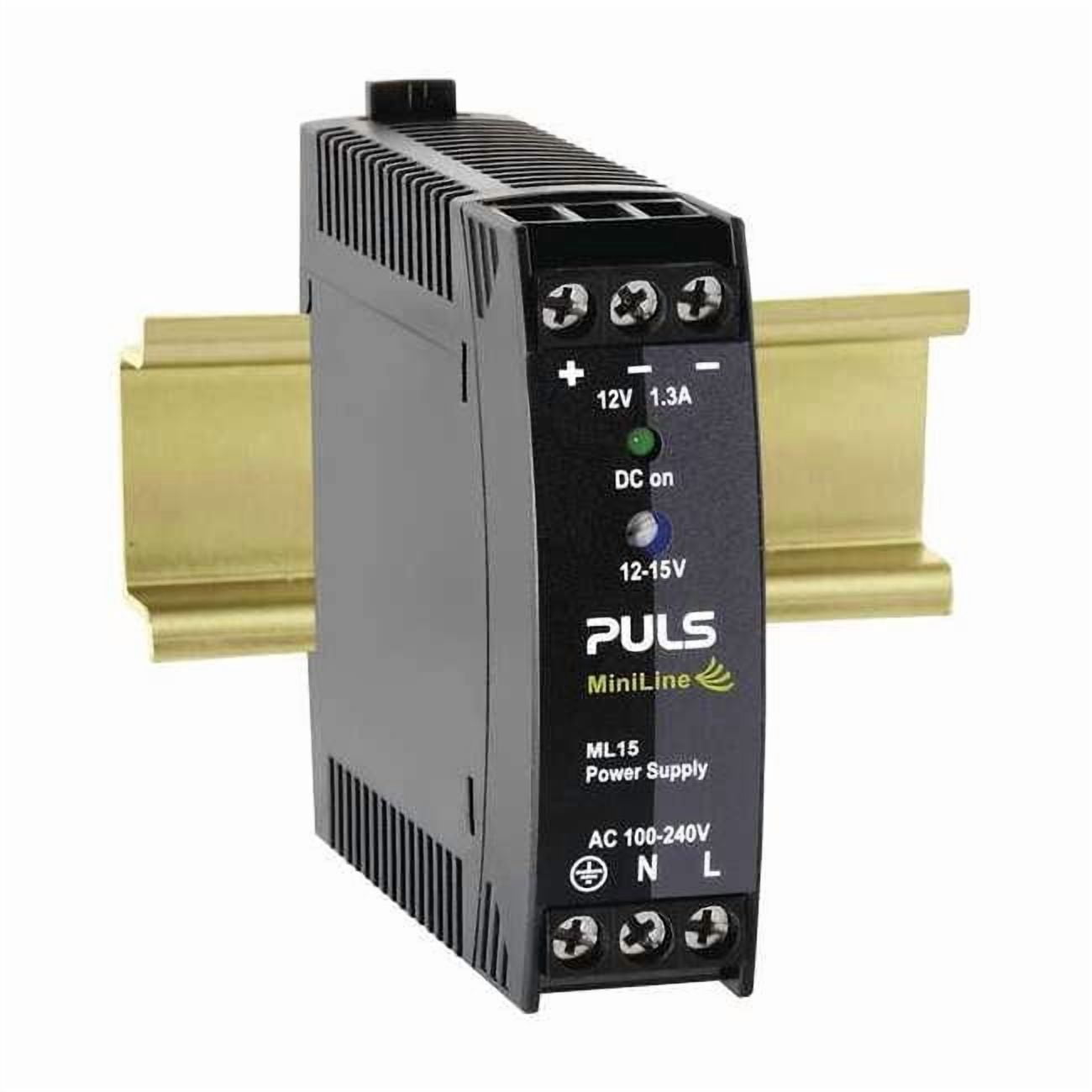 Puls DC Power Supply, 100/240V AC, 12/15V DC, 15 W, 1.3 A, DIN Rail ML15.121