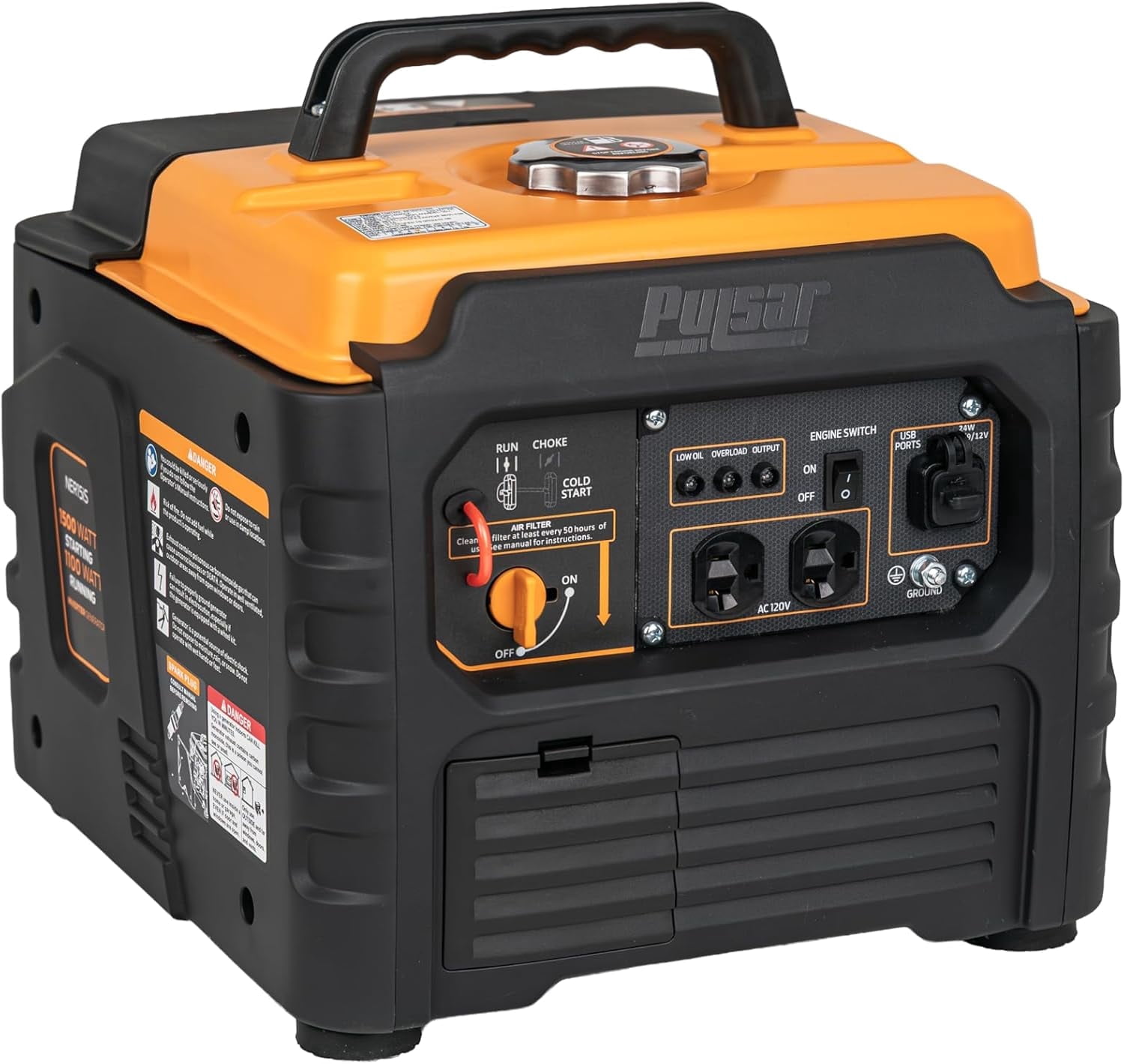 Pulsar 1500 Watt Portable Inverter Generator, Gasoline, Use for